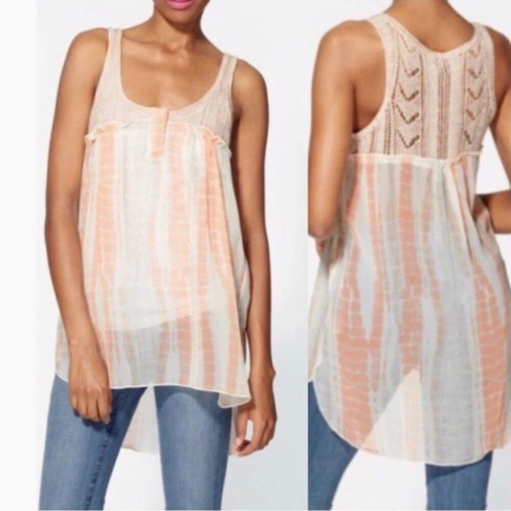 Free People Susquehanna Crochet Tank Top Womens Medium Sheer Tie Dye Chiffon